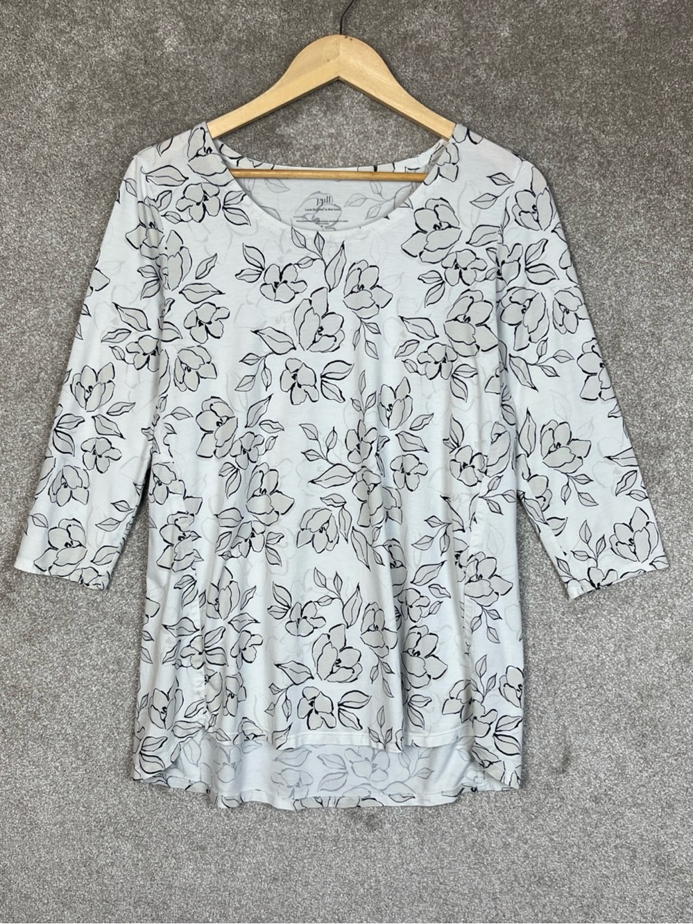 J Jill Tunic Womens Medium White Floral Stretch Cotton Blend Pullover- 5386